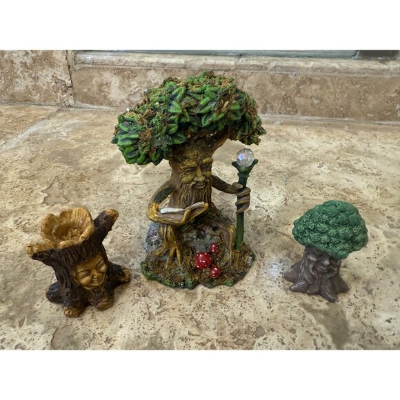 Whimsical Tree-Themed Figurine Set of 3 Featuring Reading Tree Tree Stump Candle - Picture 8 of 10